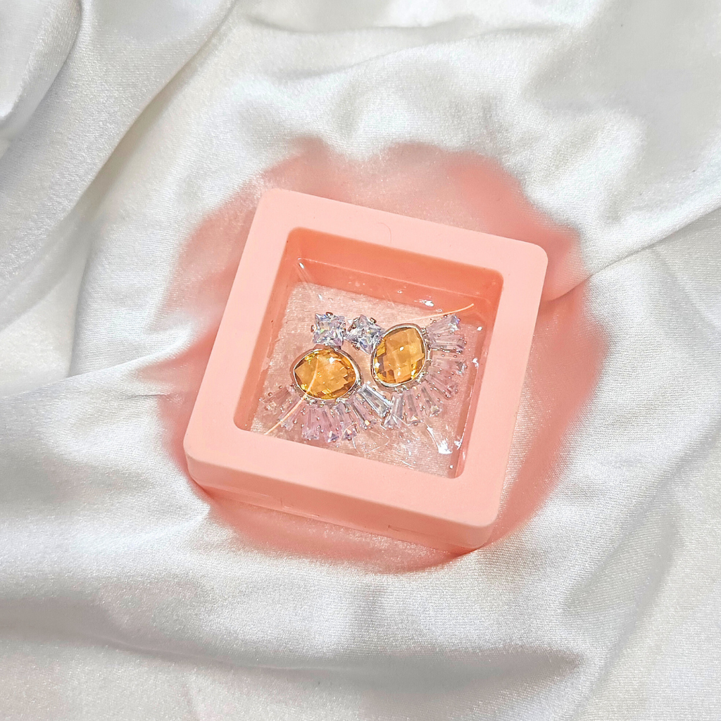 CUBIC ZIRCONIA EARRING -SEMI ROUND YELLOW