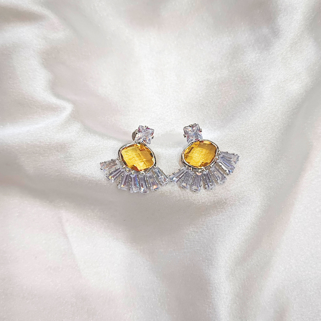 CUBIC ZIRCONIA EARRING -SEMI ROUND YELLOW