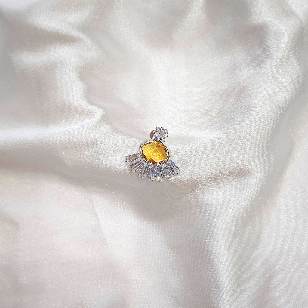 CUBIC ZIRCONIA EARRING -SEMI ROUND YELLOW - Image 2