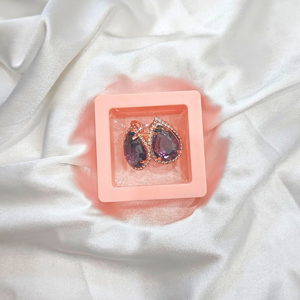 CUBIC ZIRCONIA EARRING -DARK PURPLE OVAL