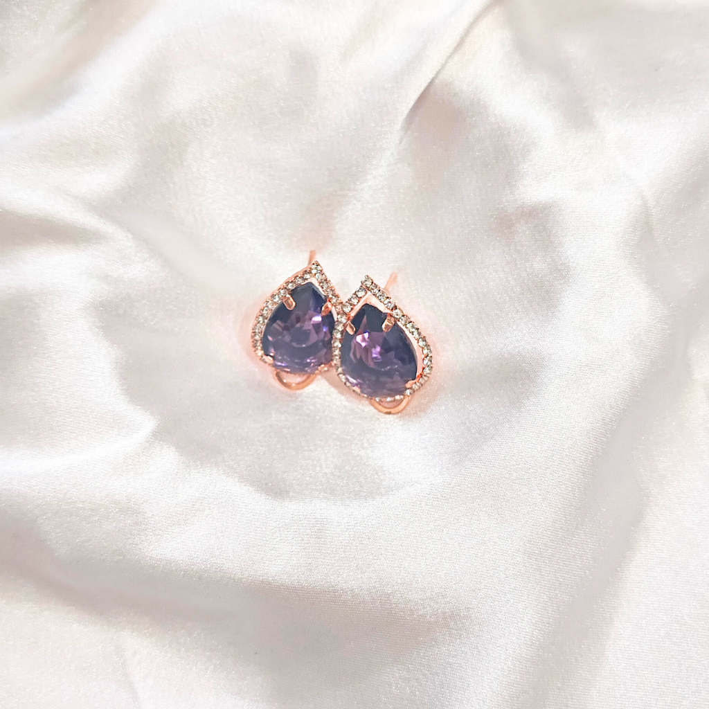 CUBIC ZIRCONIA EARRING -DARK PURPLE OVAL