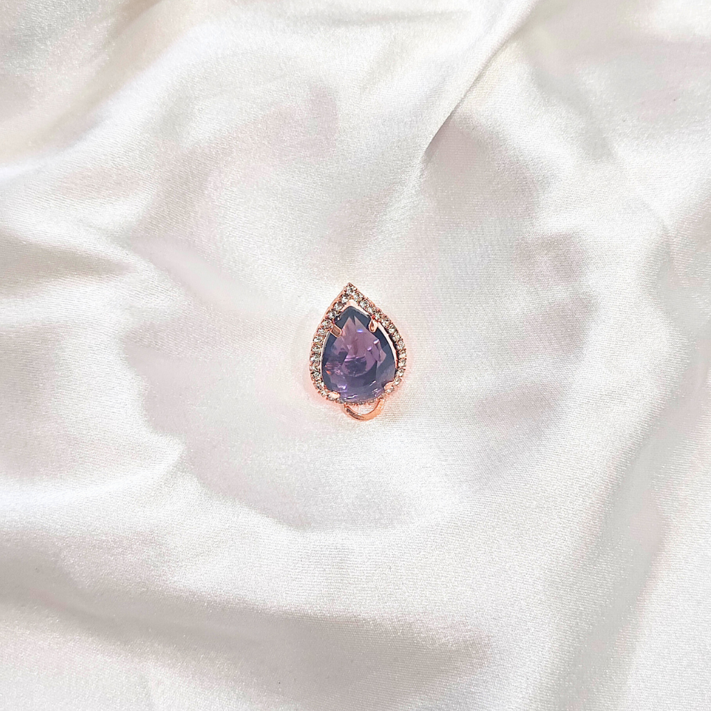 CUBIC ZIRCONIA EARRING -DARK PURPLE OVAL - Image 2