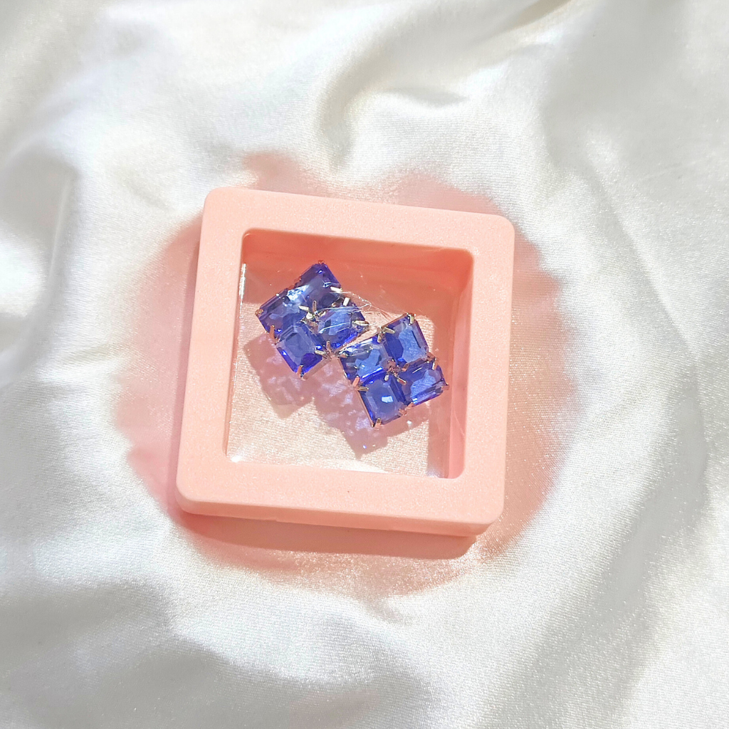 CUBIC ZIRCONIA EARRING -SQUARE SHAPED BLUE