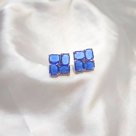 CUBIC ZIRCONIA EARRING -SQUARE SHAPED BLUE