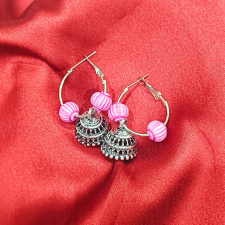 OXIDISED PINK JHUMKI