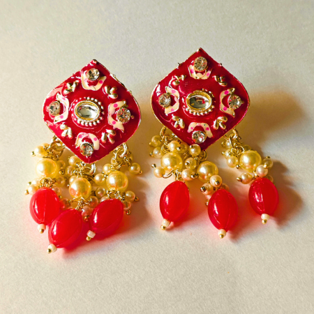 MINT POLISH DIAMOND SHAPED MAROON RED EARRING