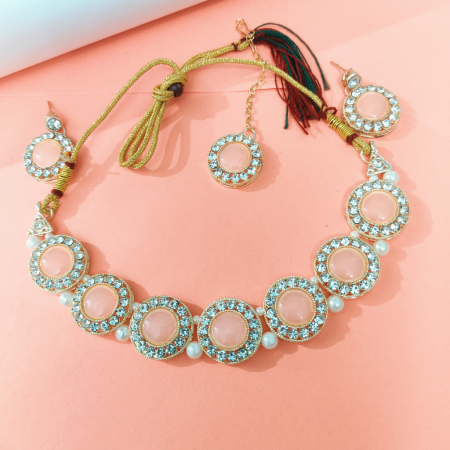 ELEGANT PEACH COLOR ROUND CHOKER SET