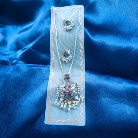 OXIDISED HEXAGON PENDANT SET