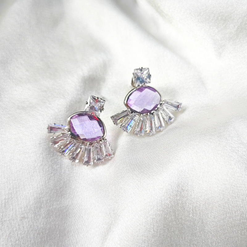 CUBIC ZIRCONIA EARRING - PURPLE - Image 2