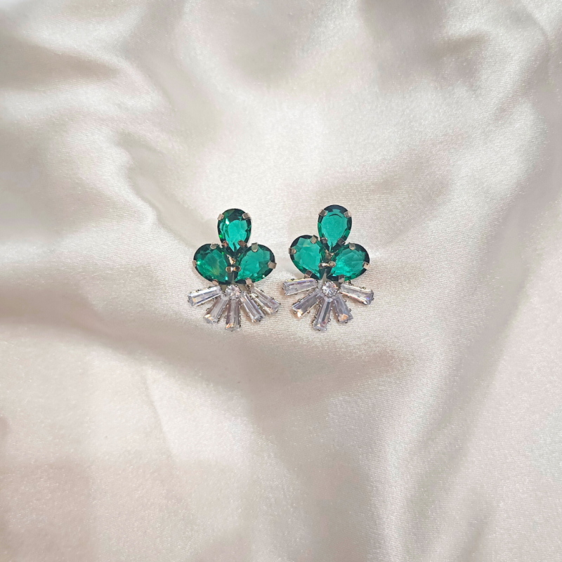 CUBIC ZIRCONIA EARRING -FLOWER GREEN - Image 2