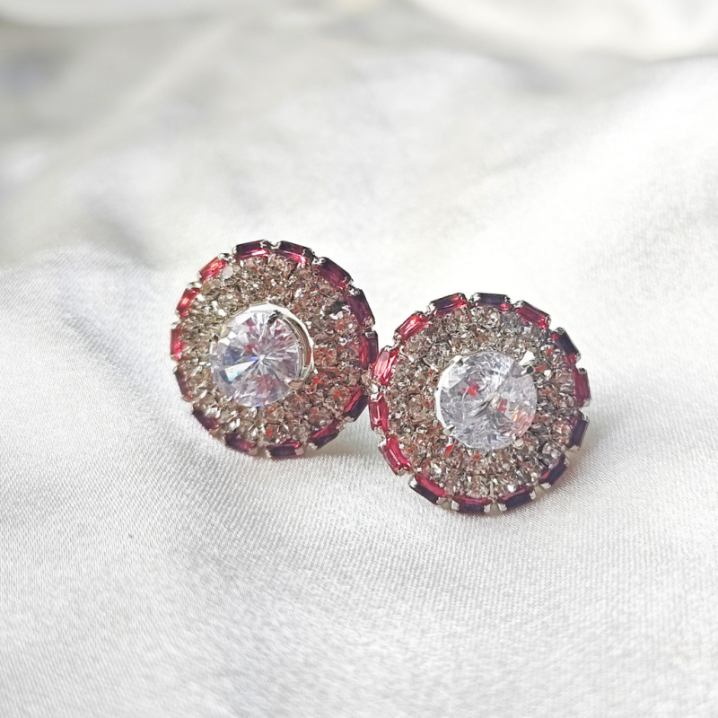 CUBIC ZIRCONIA EARRING -ROUND  PINK - Image 2