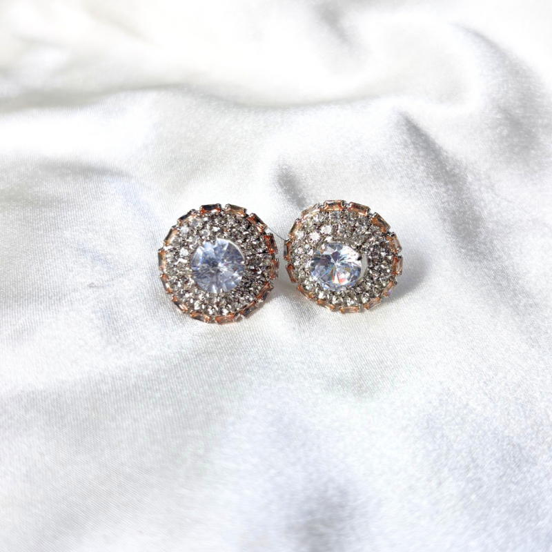 CUBIC ZIRCONIA EARRING -ROUND  GOLDEN - Image 2