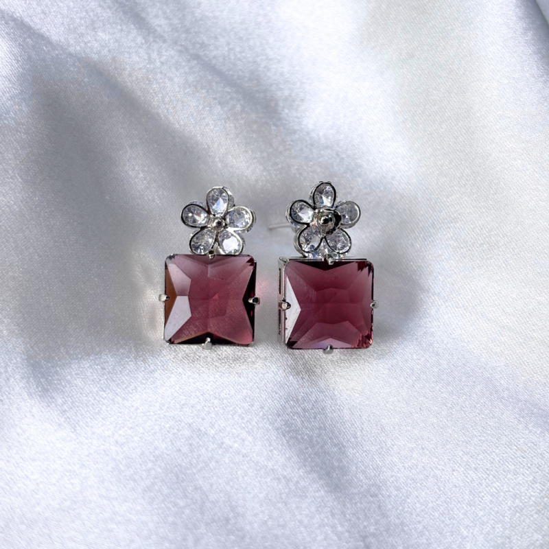 CUBIC ZIRCONIA EARRING - MAROON - Image 2