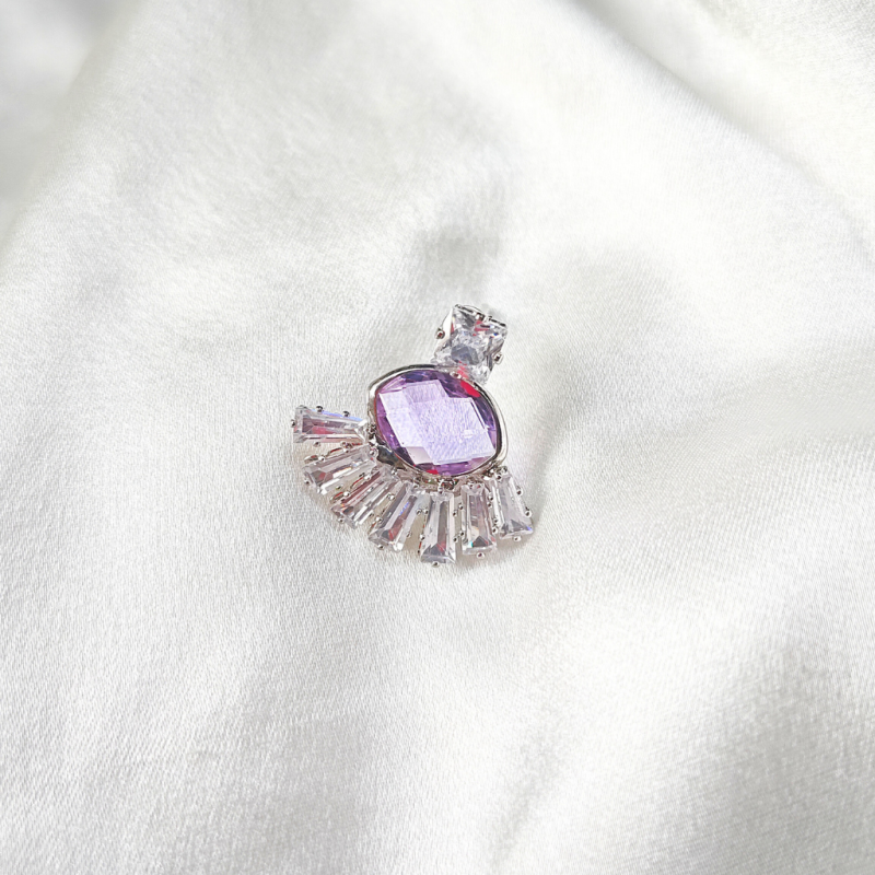 CUBIC ZIRCONIA EARRING - PURPLE - Image 3