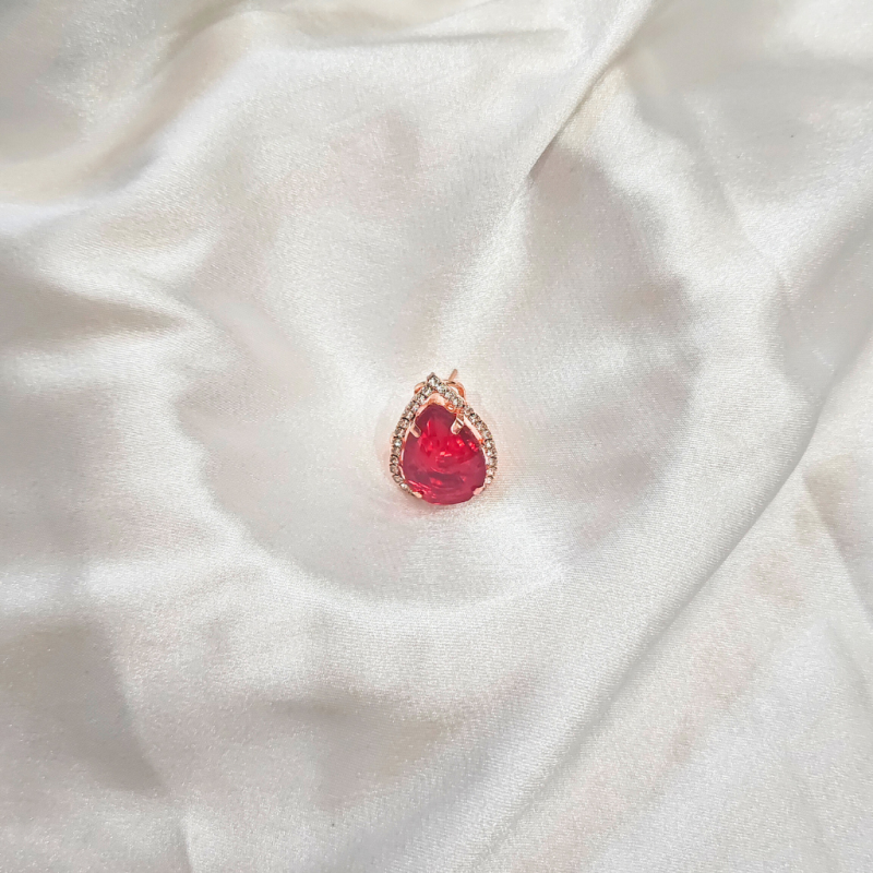 CUBIC ZIRCONIA EARRING -OVAL RED - Image 2