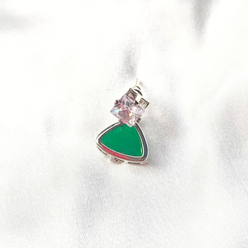 CUBIC ZIRCONIA EARRING - TRIANGLE GREEN - Image 3