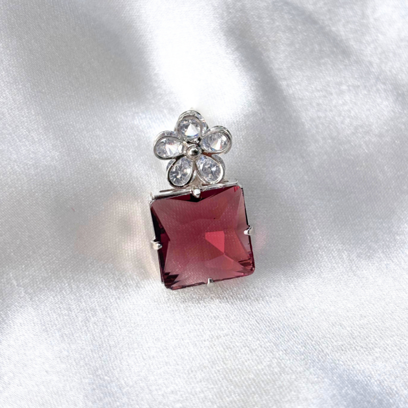 CUBIC ZIRCONIA EARRING - MAROON - Image 3
