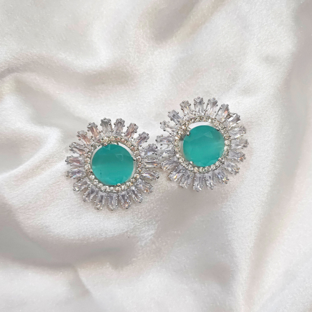 CUBIC ZIRCONIA EARRING -ROUND BIG GREEN