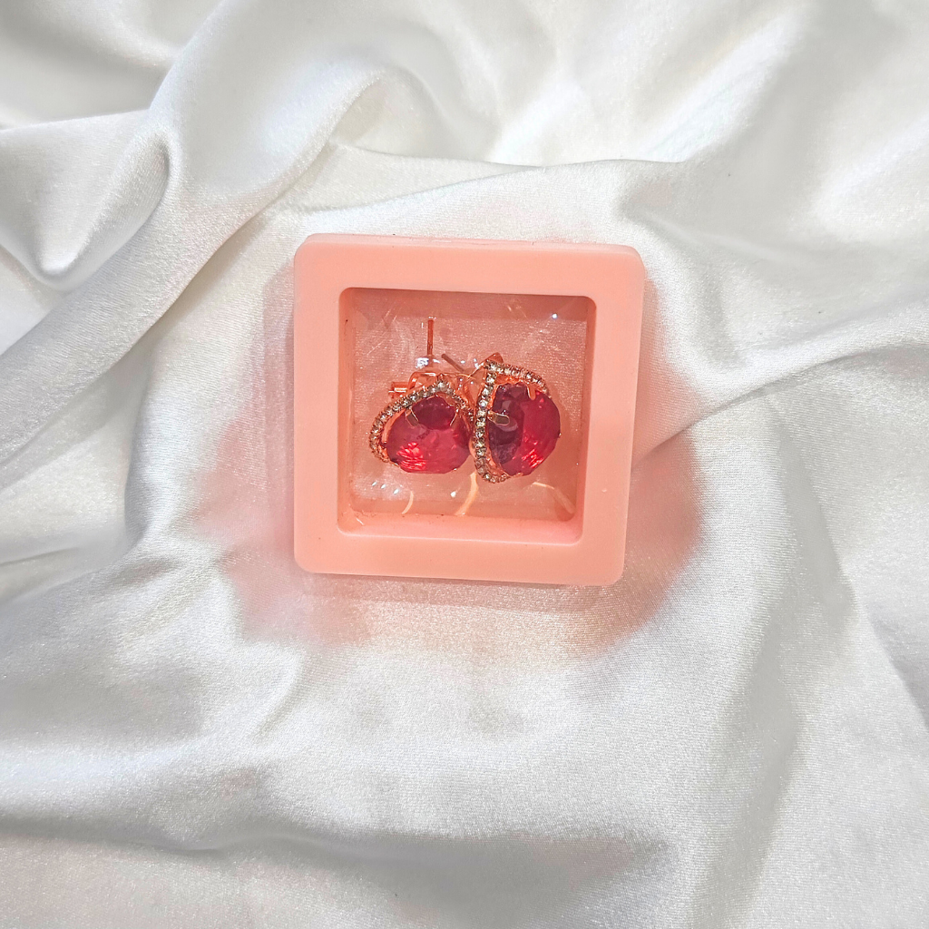 CUBIC ZIRCONIA EARRING -OVAL RED