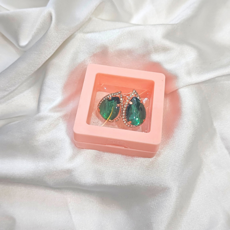 CUBIC ZIRCONIA EARRING -OVAL DARK GREEN