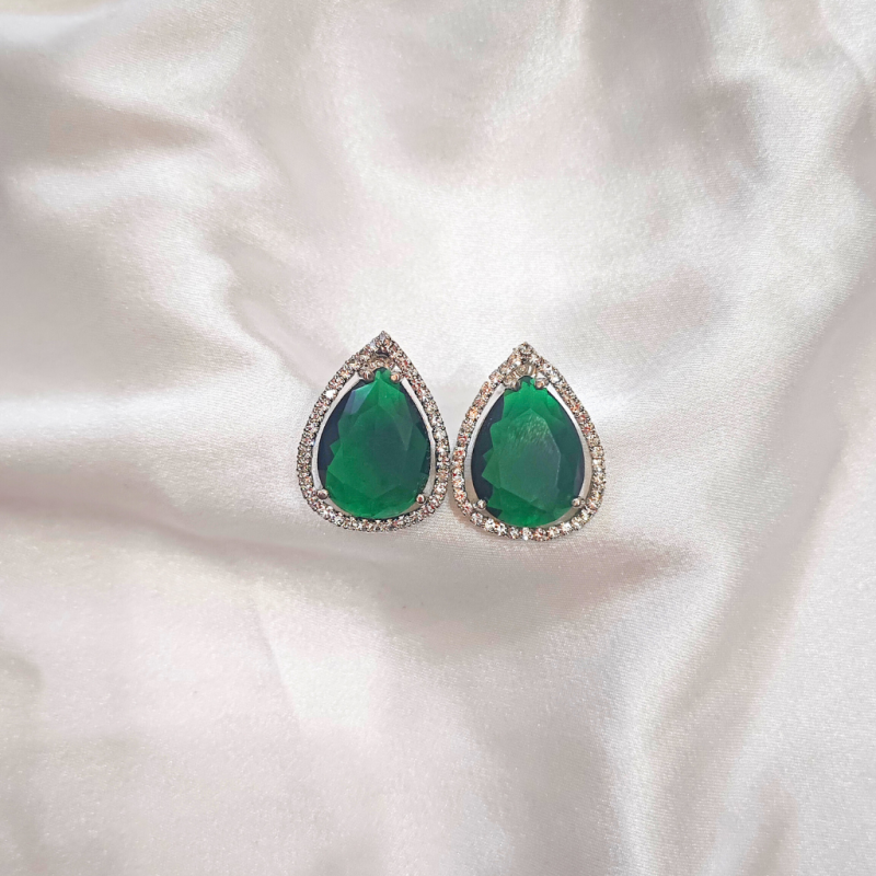 CUBIC ZIRCONIA EARRING -OVAL DARK GREEN - Image 2