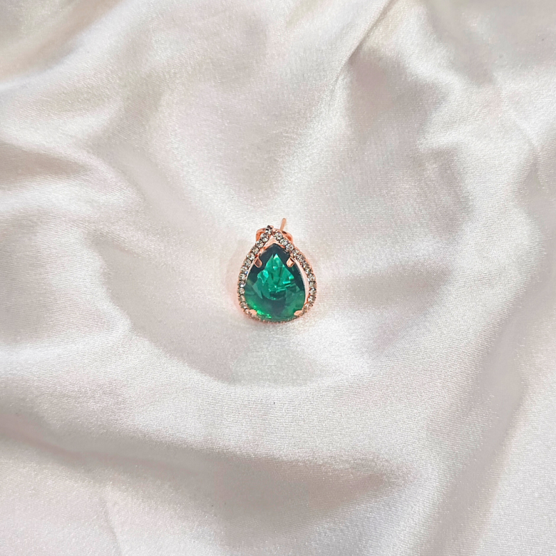 CUBIC ZIRCONIA EARRING -OVAL DARK GREEN - Image 3