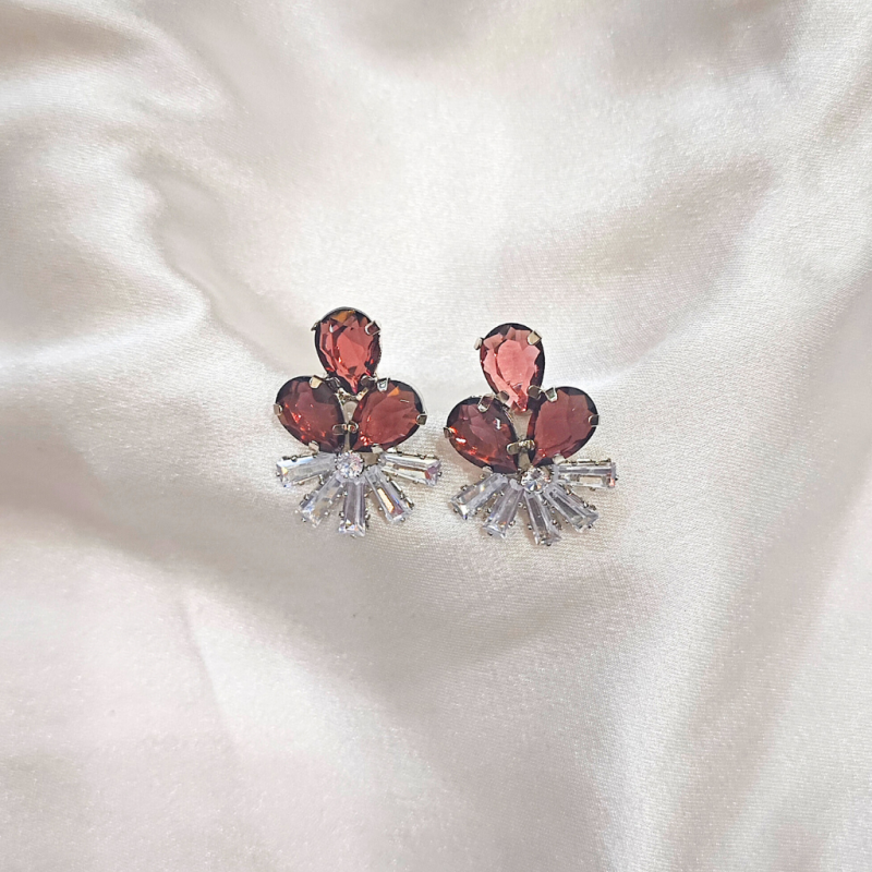 CUBIC ZIRCONIA EARRING -FLOWER MAROON - Image 2