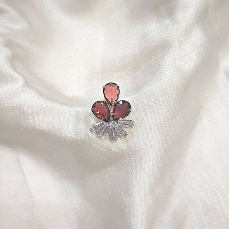 CUBIC ZIRCONIA EARRING -FLOWER MAROON - Image 3