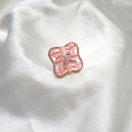 CUBIC ZIRCONIA RING- BABY PINK SQUARE SHAPED