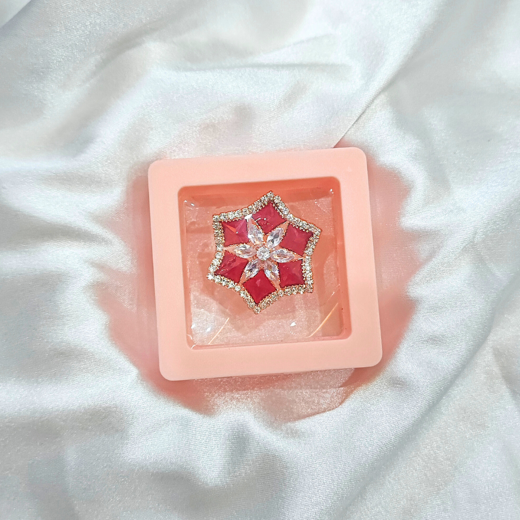 CUBIC ZIRCONIA FLOWER SHAPED RED