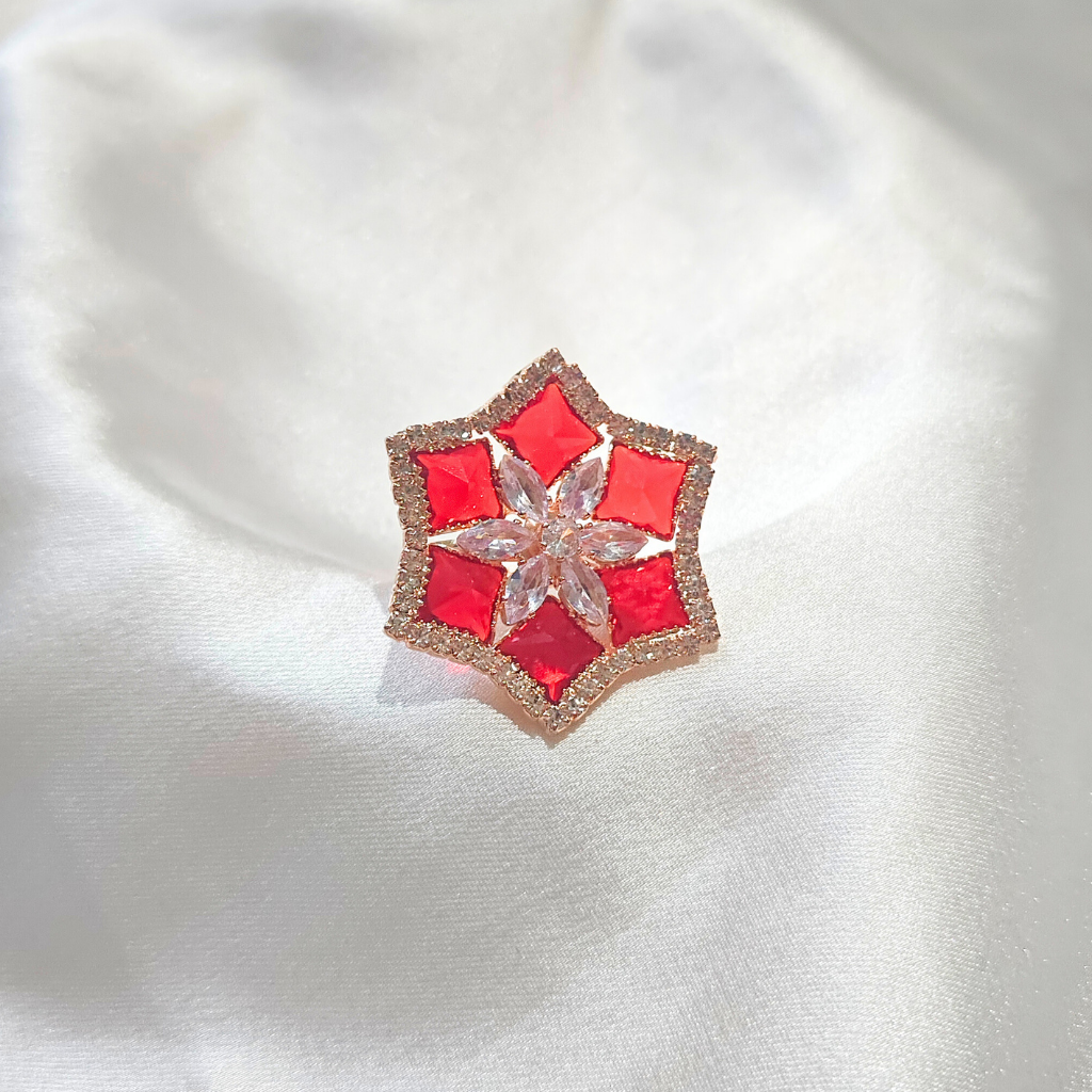 CUBIC ZIRCONIA FLOWER SHAPED RED