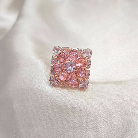 CUBIC ZIRCONIA RING- SQUARE SHAPED PINK