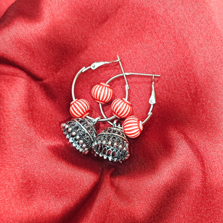 OXIDISED RED JHUMKI