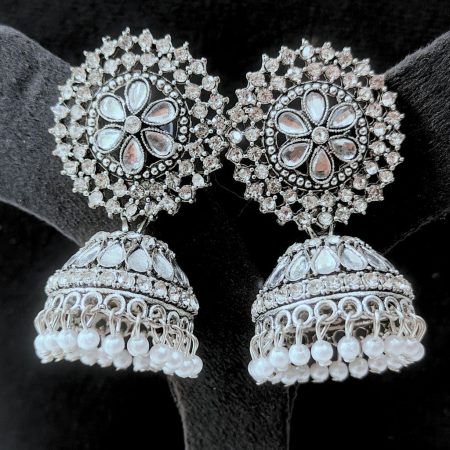PEARL ROUND JHUMKI SILVER EARRING