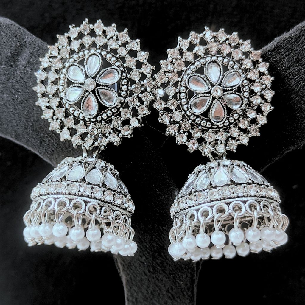PEARL ROUND JHUMKI SILVER EARRING