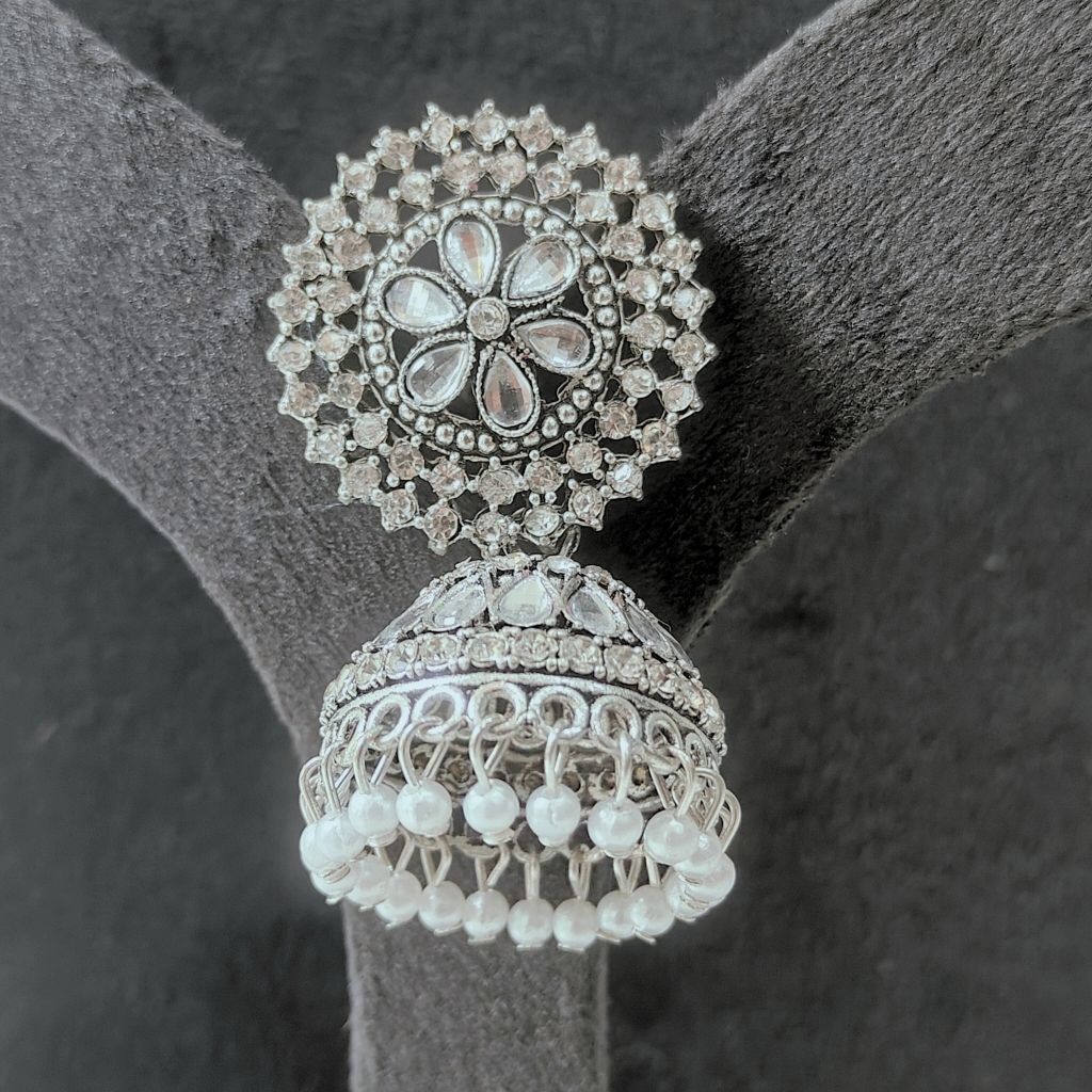 PEARL ROUND JHUMKI SILVER EARRING