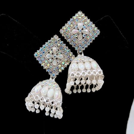 TRIANGLE WHITE JHUMKI EARRING