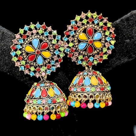 MULTI COLOR ROUND JHUMKI EARRING