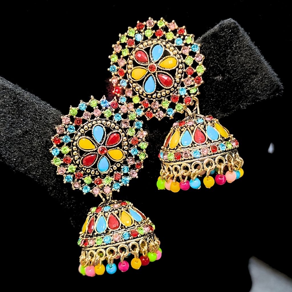 MULTI COLOR ROUND JHUMKI EARRING - Image 3