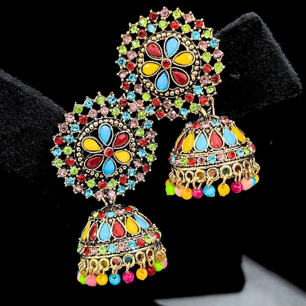MULTI COLOR ROUND JHUMKI EARRING - Image 5