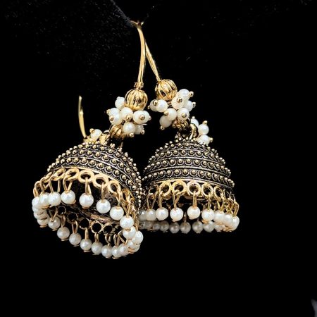 GOLDEN BLACK ROUND JHUMKI EARRING