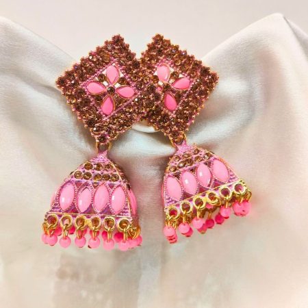 TRIANGLE PINK JHUMKI EARRING