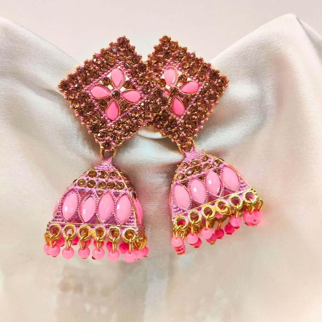 TRIANGLE PINK JHUMKI EARRING