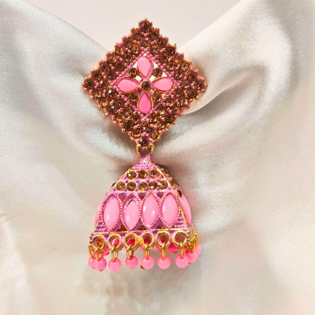 TRIANGLE PINK JHUMKI EARRING - Image 2
