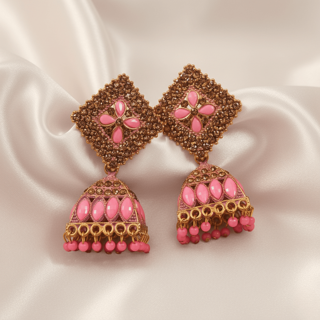 TRIANGLE PINK JHUMKI EARRING