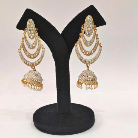 GOLDEN WHITE LONG JHUMKI EARRING