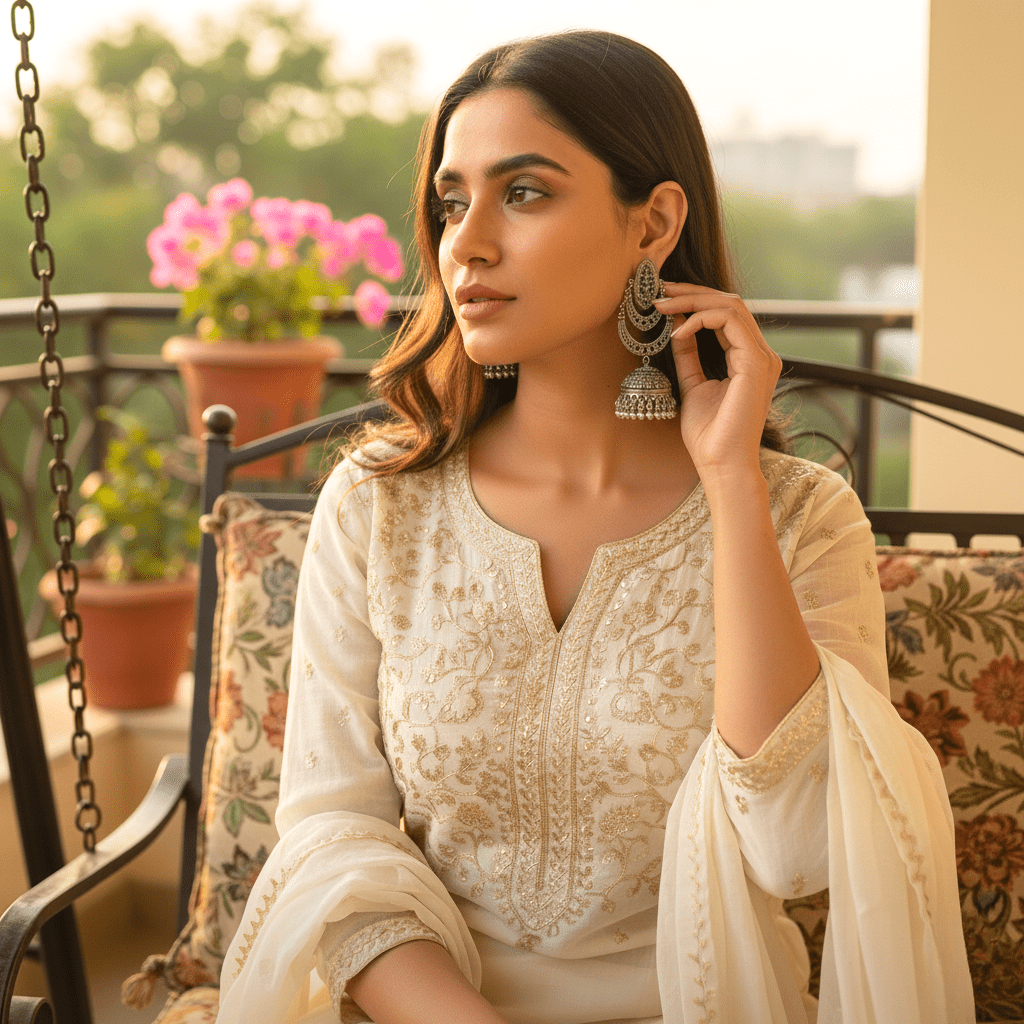 SILVER LONG JHUMKI EARRING