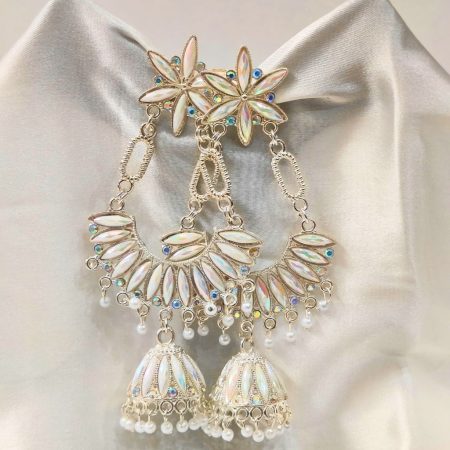 WHITE LONG PEARL TYPE JHUMKI EARRING