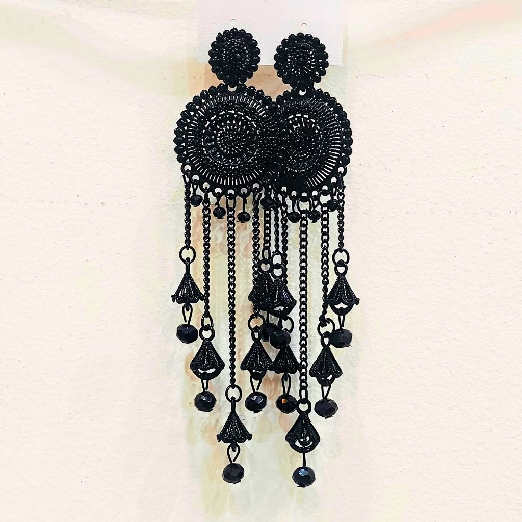 BLACK LONG JHUMKI EARRING
