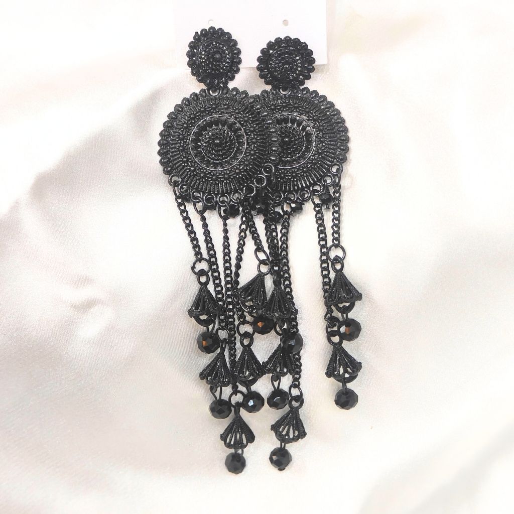 BLACK LONG JHUMKI EARRING - Image 3